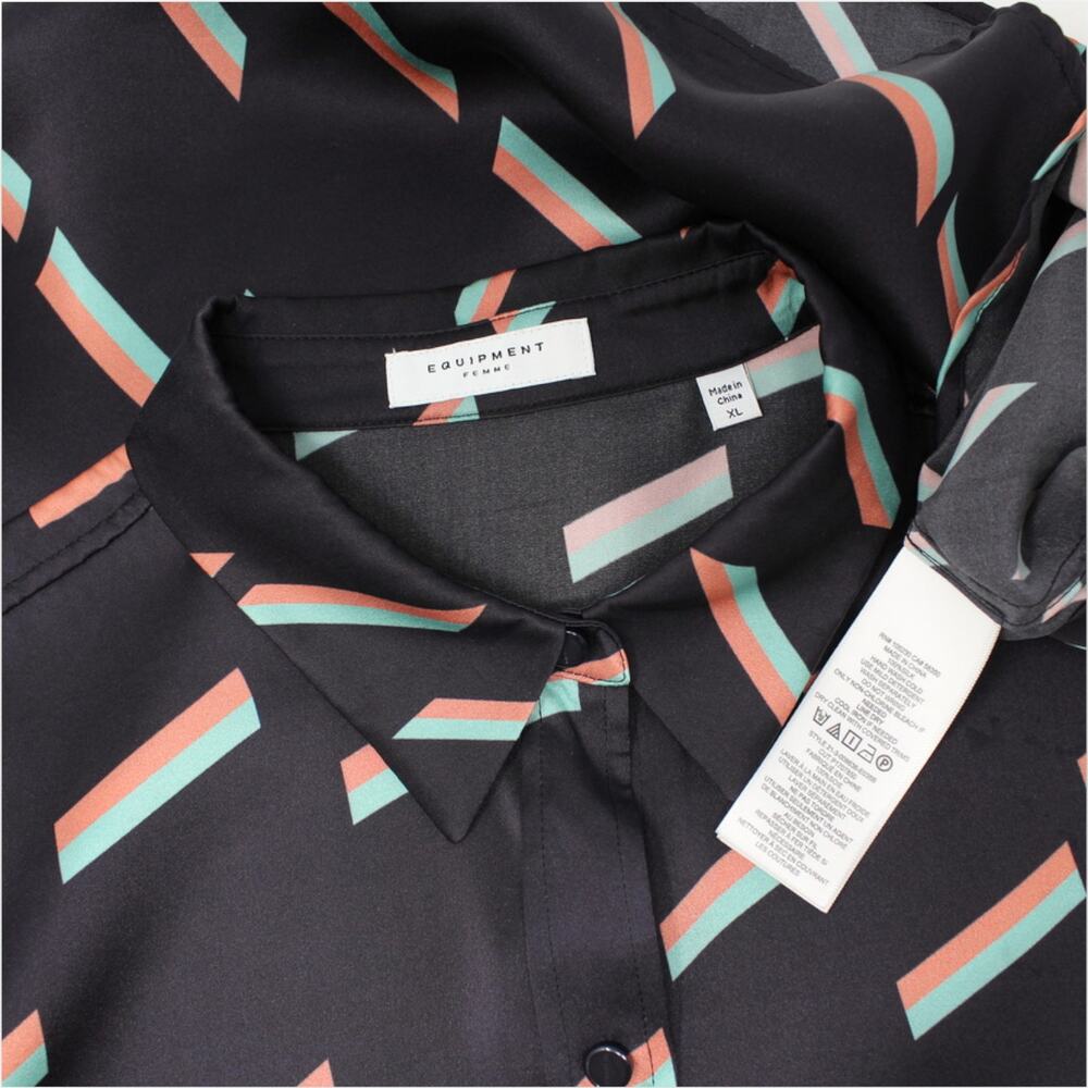 XL Equipment Femme 100% Silk Blouse EclipseMulti Retro ArtDeco Miami Graphic - Picture 8 of 8